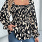 Casual Wooden Ear Square Collar Leopard Print Long Sleeve Chiffon Shirt