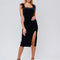 Elegant Slim Fit High Slit Sexy Pleuche Mid-length Dress